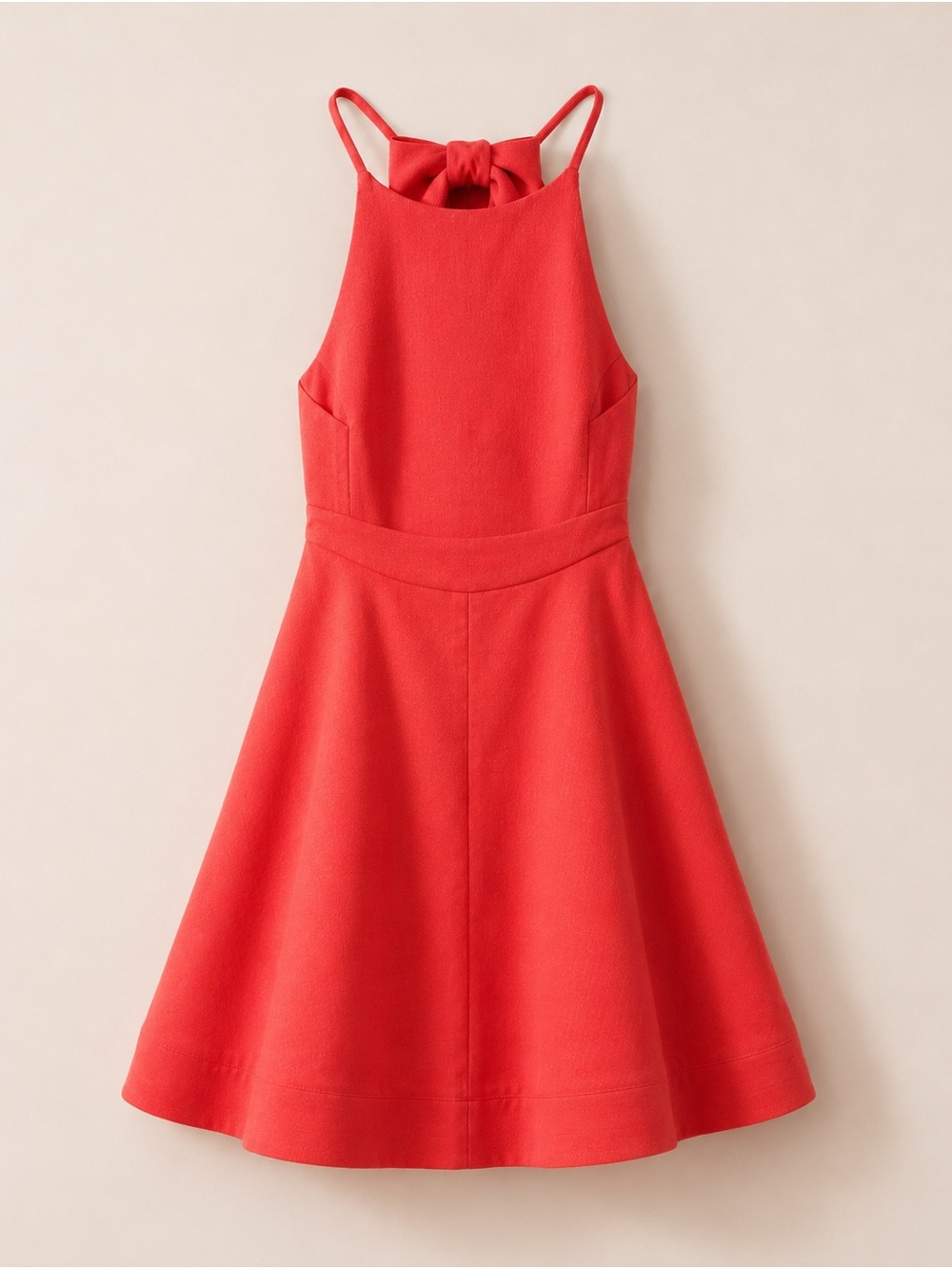 Coral Halter Fit-and-Flare Dress
